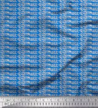 Синяя японская креп-атласная ткань Soimoi с принтом в виде листьев и полосок по метрам, 42 дюйма 42 Inch Wide - Cotton Voile синий