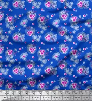 Синяя японская креп-атласная ткань Soimoi с цветочным принтом в виде листьев и барвинка, 42 дюйма по метрам 42 Inch Wide - Poly Crepe синий