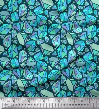 Синяя японская креп-атласная ткань Soimoi, снежинки и ромбовидный геометрический принт, швейная ткань, метр 42 дюйма 42 Inch Wide - Poly Crepe синий