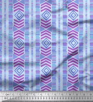 Синяя японская креп-сатиновая ткань Soimoi, ацтекская ткань с геометрическим принтом, 42 дюйма по метрам 42 Inch Wide - Poly Crepe синий