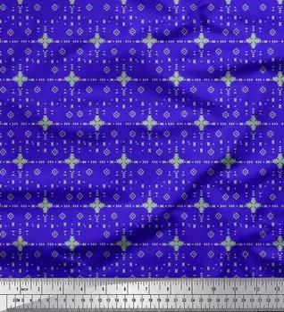 Синяя японская креп-сатиновая ткань Soimoi, ацтекская ткань с геометрическим декором, печатный метр, 42 дюйма 42 Inch Wide - Cotton Voile синий