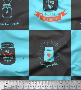 Синяя японская креп-сатиновая ткань Soimoi, баночка и мое сердце принадлежат вам, ткань для текстового декора, метр 42 дюйма 42 Inch Wide - Poly Crepe зелёный