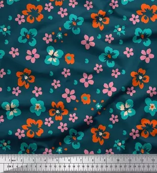 Синяя японская креп-сатиновая ткань Soimoi Blue с художественным цветочным принтом, 42 дюйма по метрам 42 Inch Wide - Poly Crepe зелёный