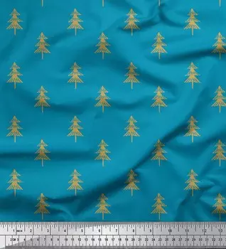 Синяя японская креп-сатиновая ткань Soimoi Blue с принтом рождественской елки, 42 дюйма по метрам 42 Inch Wide - Poly Crepe синий