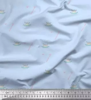 Синяя японская креп-сатиновая ткань Soimoi Blue с текстом и короной, детская ткань с принтом, 42 дюйма по метрам 42 Inch Wide - Cotton Voile синий