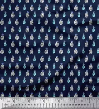 Синяя японская креп-сатиновая ткань Soimoi Blue с принтом кистью и сосновыми фруктами, 42 дюйма по метрам 42 Inch Wide - Poly Crepe синий