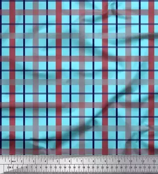 Синяя японская креп-сатиновая ткань Soimoi Blue с принтами в клетку, 42 дюйма по метрам 42 Inch Wide - Poly Crepe синий