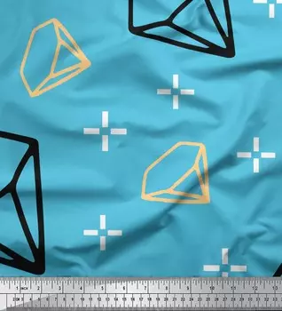 Синяя японская креп-сатиновая ткань Soimoi Blue с ромбовидным геометрическим принтом на ткани шириной 42 дюйма по метрам 42 Inch Wide - Cotton Voile синий