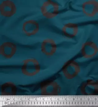 Синяя японская креп-сатиновая ткань Soimoi Blue с геометрическим принтом и кругами, 1 метр 42 дюйма 42 Inch Wide - Cotton Voile синий