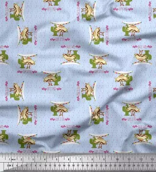 Синяя японская креп-сатиновая ткань Soimoi Blue с принтом на пищевой ткани с текстом и тако, 42 дюйма по метрам 42 Inch Wide - Poly Crepe синий