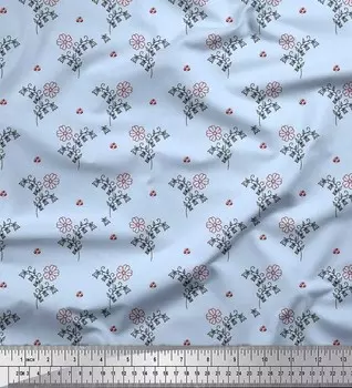 Синяя японская креп-сатиновая ткань Soimoi Blue с художественным принтом в виде листьев и цветочного принта, 42 дюйма по метрам 42 Inch Wide - Cotton Voile синий