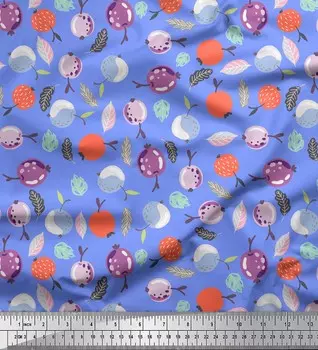 Синяя японская креп-сатиновая ткань Soimoi Blue с принтом листьев и ягод и фруктов, 42 дюйма по метрам 42 Inch Wide - Cotton Voile синий