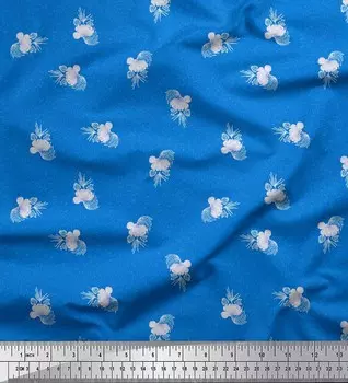 Синяя японская креп-сатиновая ткань Soimoi Blue с художественным цветочным принтом, 42 дюйма по метрам 42 Inch Wide - Cotton Voile синий