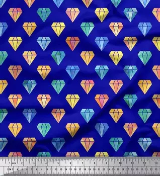 Синяя японская креп-сатиновая ткань Soimoi Blue с ромбовидным геометрическим принтом на ткани шириной 42 дюйма по метрам 42 Inch Wide - Cotton Voile синий