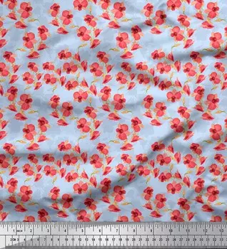 Синяя японская креп-сатиновая ткань Soimoi Blue с художественным цветочным принтом, 42 дюйма по метрам 42 Inch Wide - Poly Crepe зелёный