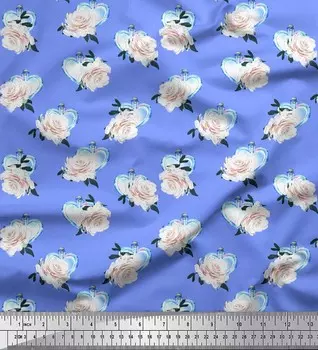 Синяя японская креп-сатиновая ткань Soimoi, бутылка в форме сердца и роза, цветочный принт, 42 дюйма по метрам 42 Inch Wide - Cotton Voile синий