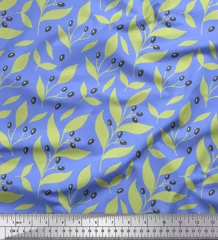 Синяя японская креп-сатиновая ткань Soimoi, черные ягоды и листья, ткань с принтом по метрам, 42 дюйма 42 Inch Wide - Poly Crepe синий