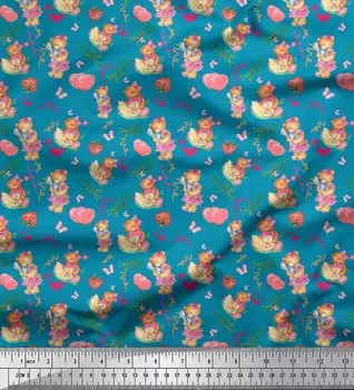 Синяя японская креп-сатиновая ткань Soimoi, детская ткань для рукоделия с воздушными шарами и плюшевыми мишками, 42 дюйма по метрам 42 Inch Wide - Poly Crepe синий