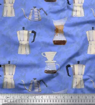 Синяя японская креп-сатиновая ткань Soimoi для кофеварки и миксера, кухонная ткань с принтом, 42 дюйма по метрам 42 Inch Wide - Poly Crepe синий