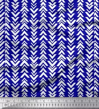Синяя японская креп-сатиновая ткань Soimoi, геометрическая стрелка, этнический принт, ткань по метрам, 42 дюйма 42 Inch Wide - Poly Crepe синий