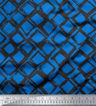 Синяя японская креп-сатиновая ткань Soimoi, геометрический декор с бриллиантами, ткань с принтом, 42 дюйма 42 Inch Wide - Cotton Voile синий