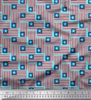 Синяя японская креп-сатиновая ткань Soimoi, Либерия, флаг страны, ткань с принтом по метрам, 42 дюйма 42 Inch Wide - Poly Crepe синий