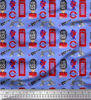 Синяя японская креп-сатиновая ткань Soimoi, лондонская тема, архитектурный декор, ткань с принтом, 42 дюйма 42 Inch Wide - Cotton Voile синий