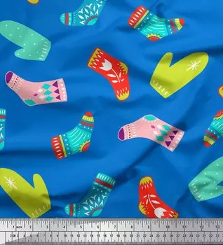 Синяя японская креп-сатиновая ткань Soimoi, носки и перчатки, ткань для творчества с принтом в народном стиле, 42 дюйма по метрам 42 Inch Wide - Poly Crepe синий