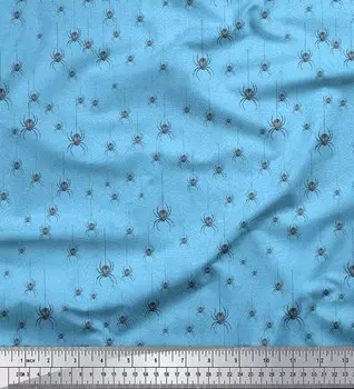 Синяя японская креп-сатиновая ткань Soimoi, паутина и паук, декор насекомых, ткань с принтом, метр, 42 дюйма 42 Inch Wide - Poly Crepe синий
