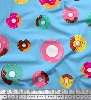 Синяя японская креп-сатиновая ткань Soimoi, пончики, с пищевым принтом, ткань для рукоделия по метрам, 42 дюйма 42 Inch Wide - Poly Crepe синий