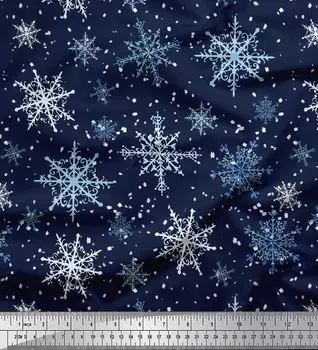 Синяя японская креп-сатиновая ткань Soimoi с принтом снежных хлопьев и звезд, 42 дюйма по метрам 42 Inch Wide - Cotton Voile синий