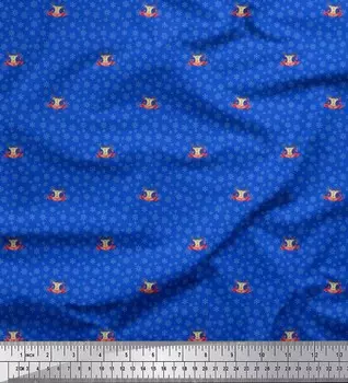 Синяя японская креп-сатиновая ткань Soimoi с лицом оленя, снежинками и безделушками, ткань с рождественским принтом, 42 дюйма по метрам 42 Inch Wide - Poly Crepe синий