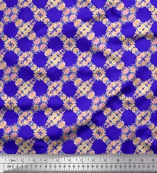 Синяя японская креп-сатиновая ткань Soimoi с акварельным принтом и цветочным принтом, 42 дюйма по метрам 42 Inch Wide - Cotton Voile синий