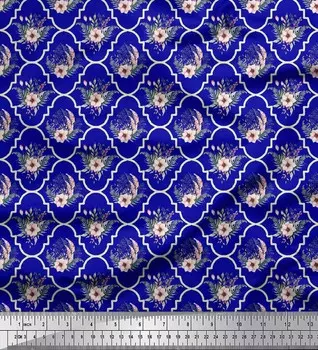 Синяя японская креп-сатиновая ткань Soimoi с цветочным дамасским принтом, 42 дюйма по метрам 42 Inch Wide - Cotton Voile синий
