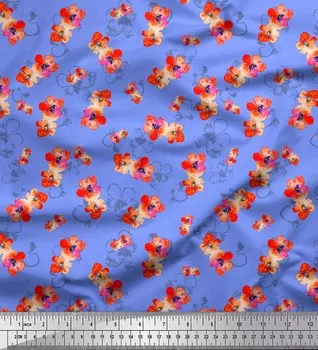 Синяя японская креп-сатиновая ткань Soimoi с акварельным принтом и цветочным принтом, ткань для рукоделия шириной 42 дюйма по метрам 42 Inch Wide - Georgette Viscose синий