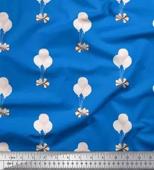 Синяя японская креп-сатиновая ткань Soimoi с бантом и воздушным шаром, детская ткань с принтом по метрам, 42 дюйма 42 Inch Wide - Poly Crepe синий