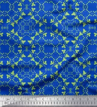 Синяя японская креп-сатиновая ткань Soimoi с листьями, дамасская декоративная ткань с принтом, метр 42 дюйма 42 Inch Wide - Cotton Voile синий