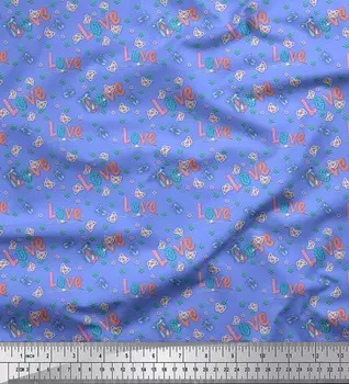 Синяя японская креп-сатиновая ткань Soimoi с принтом текста и бабочек, 1 метр, 42 дюйма 42 Inch Wide - Cotton Voile синий