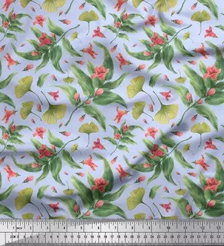 Синяя японская креп-сатиновая ткань Soimoi с листьями и азалией с цветочным принтом, 42 дюйма по метрам 42 Inch Wide - Cotton Voile синий