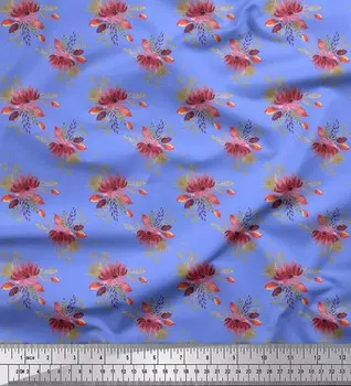 Синяя японская креп-сатиновая ткань Soimoi с цветочным принтом в виде листьев и хризантем, 42 дюйма по метрам 42 Inch Wide - Cotton Voile синий