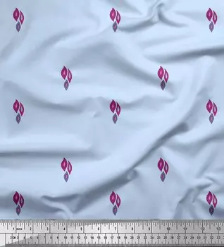 Синяя японская креп-сатиновая ткань Soimoi с блочным принтом в виде листьев, ткань для рукоделия шириной 42 дюйма по метрам 42 Inch Wide - Poly Crepe синий