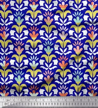 Синяя японская креп-сатиновая ткань Soimoi с цветочным принтом, ткань для рукоделия шириной 42 дюйма по метрам 42 Inch Wide - Japan Crepe Satin синий