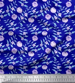 Синяя японская креп-сатиновая ткань Soimoi с цветочным принтом, ткань на метр, 42 дюйма 42 Inch Wide - Cotton Voile синий