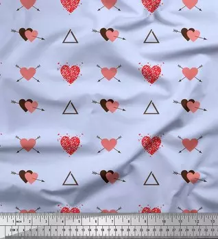 Синяя японская креп-сатиновая ткань Soimoi с треугольниками и стрелками в форме сердца с принтом на метр, 42 дюйма 42 Inch Wide - Poly Crepe синий