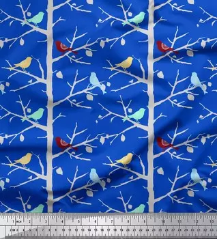 Синяя японская креп-сатиновая ткань Soimoi с художественным принтом птиц и деревьев, ткань для рукоделия шириной 42 дюйма по метрам 42 Inch Wide - Poly Crepe красный