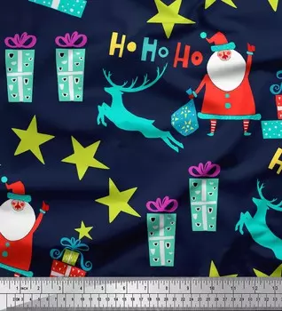 Синяя японская креп-сатиновая ткань Soimoi с принтом Санта-Клауса и подарков для детей, ткань для рукоделия по метрам, 42 дюйма 42 Inch Wide - Cotton Voile синий