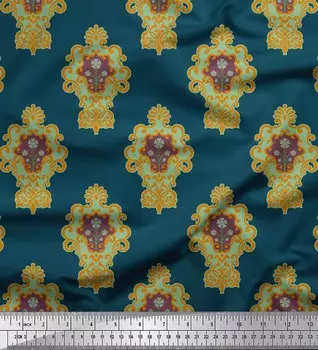 Синяя японская креп-сатиновая ткань Soimoi с цветочным дамасским принтом, 42 дюйма по метрам 42 Inch Wide - Cotton Voile синий