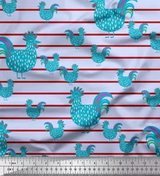Синяя японская креп-сатиновая ткань Soimoi с принтом в виде петуха и полосок, ткань для рукоделия шириной 42 дюйма по метрам 42 Inch Wide - Poly Crepe синий