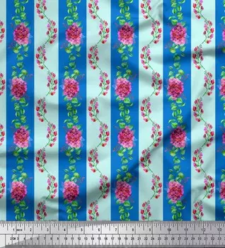 Синяя японская креп-сатиновая ткань Soimoi с принтом в виде листьев и полосок Мадхабилата, 42 дюйма по метрам 42 Inch Wide - Poly Crepe зелёный