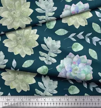 Синяя японская креп-сатиновая ткань Soimoi с листьями ясеня и камелией японской с цветочным принтом, 42 дюйма по метрам 42 Inch Wide - Poly Crepe синий